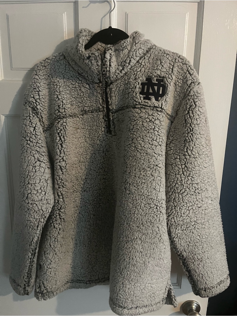 Source Unknown Gray Sherpa Quarter-Zip Hoodie with Black ND Logo